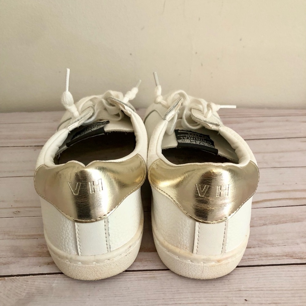 VINTAGE HAVANA Carla White Leather Gold Foil Taupe Star Sneakers 9 Good Codition - Picture 5 of 9